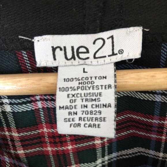 Rue21 Hooded Shirt Womens Large Plaid Button-up Oversized Grunge Emo Losercore - Picture 3 of 6